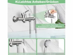 Grifo mezclador de baño con ducha de mano, grifo de pared de acero inoxidable, monomando, instalación vista para baño^NETTLIFE Hot