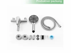 Grifo mezclador de baño con ducha de mano, grifo de pared de acero inoxidable, monomando, instalación vista para baño^NETTLIFE Hot