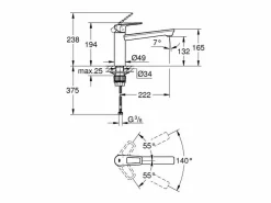 GROHE Bauloop Mezclador de cocina giratorio Caño bajo cromado Gris claro Discount