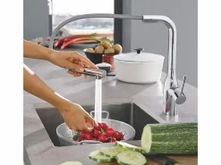 GROHE Grifo De Cocina|Essence mezclador de cocina tamaño XL Caño alto cromado extraíble