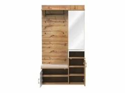 Guardarropa blanco y madera con espejo, 2 puertas, banco y 4 colgadores 105x40x190,5cm^Hauss Spole Hot
