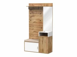Guardarropa blanco y madera con espejo, 2 puertas, banco y 4 colgadores 105x40x190,5cm^Hauss Spole Hot