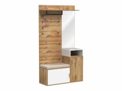 Guardarropa blanco y madera con espejo, 2 puertas, banco y 4 colgadores 105x40x190,5cm^Hauss Spole Hot