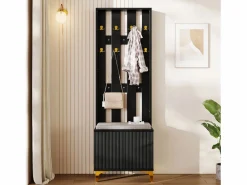 Merax Guardarropa con perchero y banco zapatero - 60,5x35,2x180,5 cm - Tablero de partículas - Negro Discount