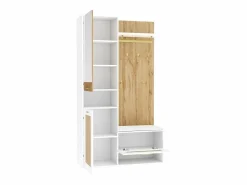 ModernLuxe Guardarropa 110x38x190 cm con LED - con espejo + 5 ganchos + zapatero - Natural y Blanco Color natural claro / Blanco New