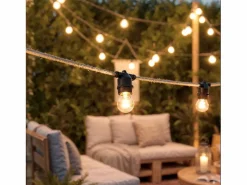 Ledkia Guirnalda Luminosa|Energía Solar|Guirnalda Hemp Naturae Luces Exterior 10 Portalámparas Textil Natural 10m IP65 10 m