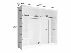 Habitación completa VELTIS – Cama 180x200 LED con somier + armario + cómoda + mesitas de noche – Fresno negro^Meublorama Sale