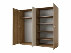 Meublorama Dormitorio Completo|Habitación completa VERTIGO – Cama 160x200 con somier, 2 mesitas de noche, armario 4 puertas + contorno diseño