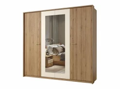 Meublorama Habitación completa VERTIGO – Cama con almacenaje 160x200, 2 mesitas de noche, armario de 4 puertas + diseño de contorno Marru00f3n Outlet