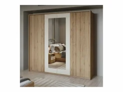 Meublorama Habitación completa VERTIGO – Cama con almacenaje 160x200, 2 mesitas de noche, armario de 4 puertas + diseño de contorno Marru00f3n Outlet