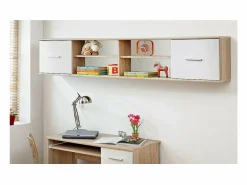 Meublorama Habitación juvenil DENVER: armario de 3 puertas, cama, biblioteca, escritorio, estantería Marru00f3n