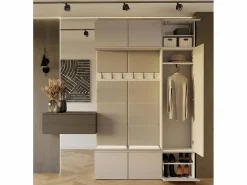 TOPESHOP Armario De Entrada|HAGA - Conjunto de entrada con 1 armario + 2 percheros de 6 ganchos + banco 150x35x238 cm - cachemira