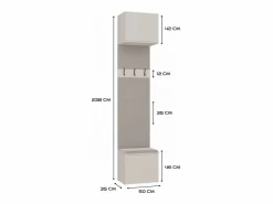 TOPESHOP Armario De Entrada|HAGA - Conjunto de entrada con 1 armario + 2 percheros de 6 ganchos + banco 150x35x238 cm - cachemira