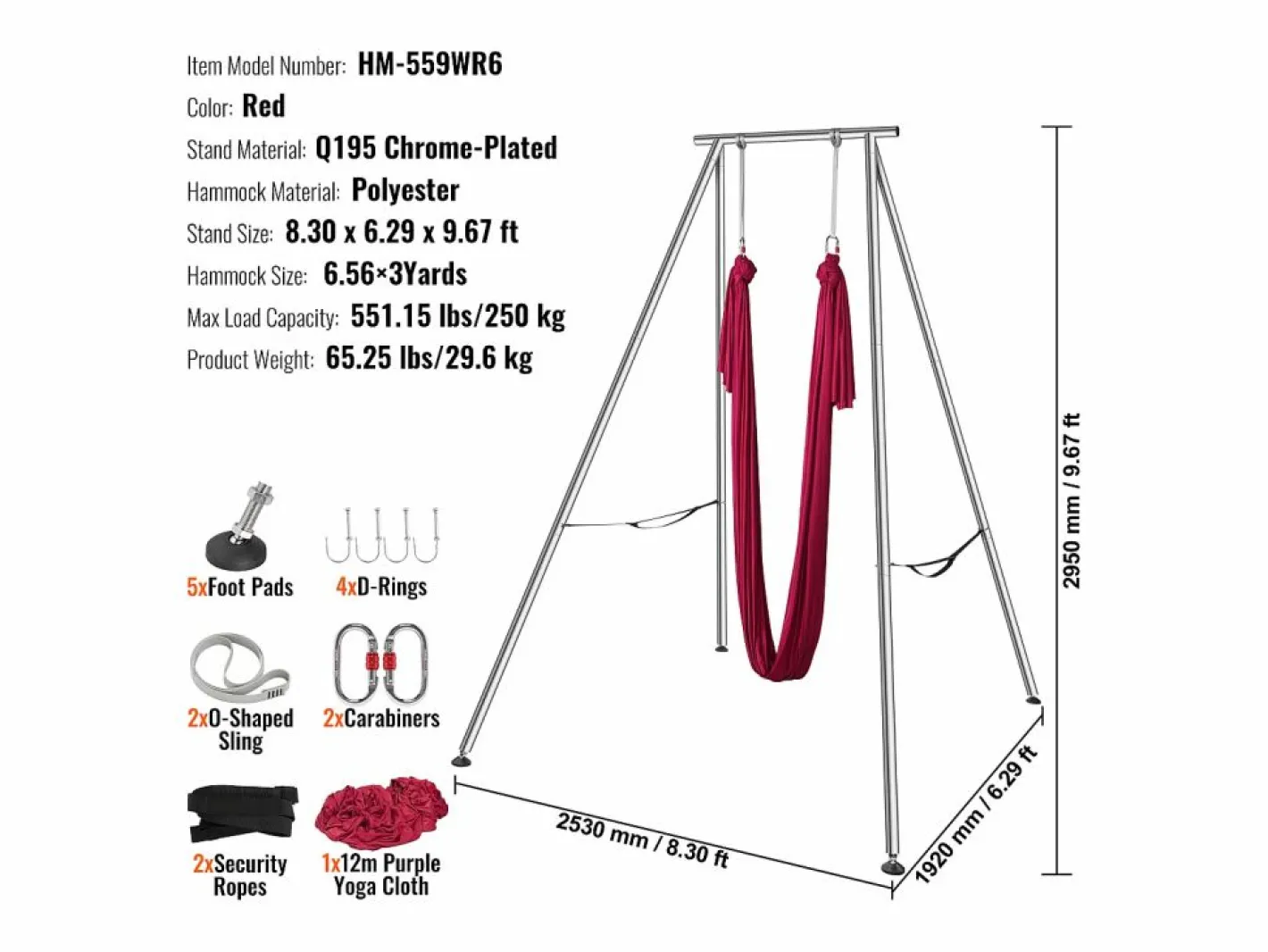 Hamaca de Yoga SucceBuy, Armazón de Yoga Aéreo y Hamaca de Yoga, Carga de 250 kg, Hamaca en Seda Aérea, Rojo Hot