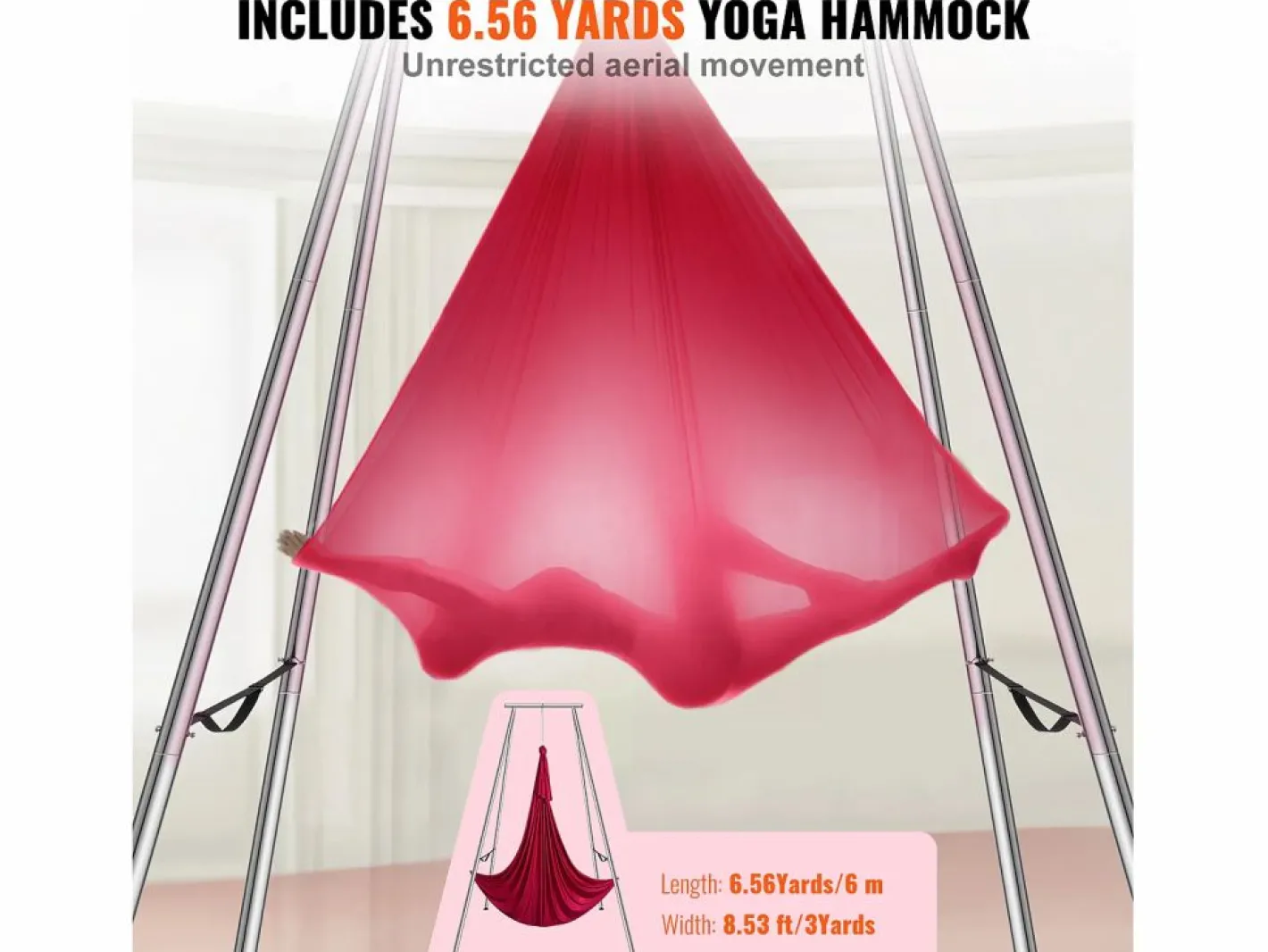 Hamaca de Yoga SucceBuy, Armazón de Yoga Aéreo y Hamaca de Yoga, Carga de 250 kg, Hamaca en Seda Aérea, Rojo Hot