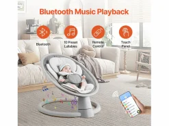 Hamaca Eléctrica para Bebés, SucceBuy Columpio para Bebés y Recién Nacidos con 5 Velocidades, Mando Bluetooth, Canciones de Cuna y Cojín Gris Outlet