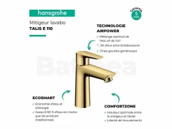 HANSGROHE Grifo|Mezclador de lavabo Talis E 110 con desagüe automático y extraíble en aspecto pulido