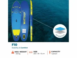 WATTSUP Deportes Náuticos|Hinchable Sup F10 10' - 305x81x15cm Dropstitch - Pack Paddle Leash Pump Carry Bag