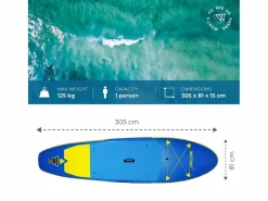 WATTSUP Deportes Náuticos|Hinchable Sup F10 10' - 305x81x15cm Dropstitch - Pack Paddle Leash Pump Carry Bag