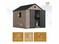 Hoggar Caseta De Jardín|– Caseta de Resina Jardín 6,41m2 Oak O60 - Suelo – Ventana – Efecto Madera Premium - Doble Puerta Amplia – Protección UV e Impermeable – Cierre con Pasador