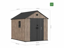 Hoggar Caseta De Jardín|– Caseta de Resina Jardín 6,41m2 Oak O60 - Suelo – Ventana – Efecto Madera Premium - Doble Puerta Amplia – Protección UV e Impermeable – Cierre con Pasador