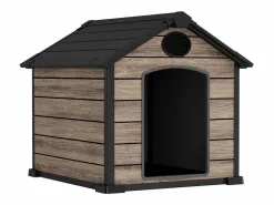 Hoggar - Caseta Perros Exterior Oak O10 - 102x115x100cm - Suelo - 2 Respiraderos de Ventilación - Protección UV e Impermeable – Efecto Madera - Interior de Resina Negro Outlet