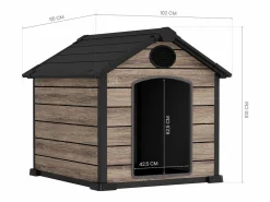 Hoggar - Caseta Perros Exterior Oak O10 - 102x115x100cm - Suelo - 2 Respiraderos de Ventilación - Protección UV e Impermeable – Efecto Madera - Interior de Resina Negro Outlet