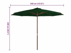 Hollywood Sombrilla de jardín con palo de madera 350 cm verde^Garden Furniture