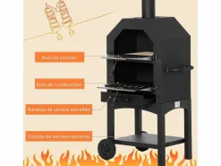 Outsunny Horno de leña 3 niveles con ruedas acero inox 160x64x54 cm Negro Online