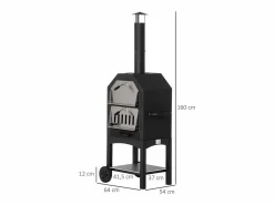 Outsunny Horno de leña 3 niveles con ruedas acero inox 160x64x54 cm Negro Online