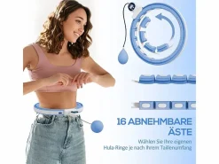 Aparato De Musculación|Hula hoop inteligente ajustable con peso y contador, plástico, claro, 16 segmentos (76x113cm)