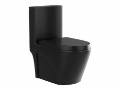 Vente-unique Inodoro de pie de cerámica mate, tapa silenciosa, evacuación horizontal NAGILAM Negro