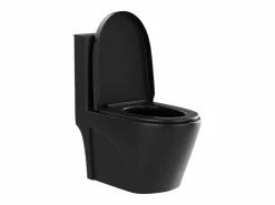Vente-unique Inodoro de pie de cerámica mate, tapa silenciosa, evacuación horizontal NAGILAM Negro