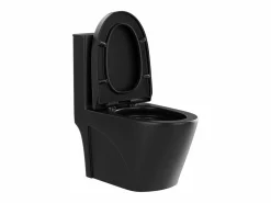 Vente-unique Inodoro de pie de cerámica mate, tapa silenciosa, evacuación horizontal NAGILAM Negro