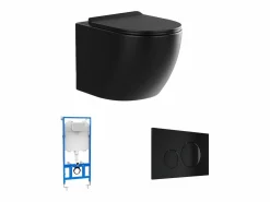Vente-unique Inodoro flotante mate con bastidor y placa de accionamiento negra, JAVOINE Negro Hot