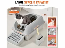 Inodoro para Gatos SucceBuy XL, 15 CM de Profundidad, Inodoro, de Acero Inoxidable con Reposapiés Gris claro Hot