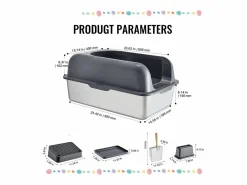 Higiene Y Cuidado De Mascotas|Inodoro para Gatos SucceBuy, Caja de Arena de Acero Inoxidable de 15.24 cm de Profundidad con Filtro y Escalón