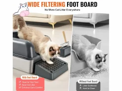 Higiene Y Cuidado De Mascotas|Inodoro para Gatos SucceBuy, Caja de Arena de Acero Inoxidable de 15.24 cm de Profundidad con Filtro y Escalón