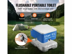 Inodoro Suspendido|Inodoro Portátil SucceBuy 12 L, Inodoro Portátil para Camping y Viaje con Cisterna de Chorro de Agua