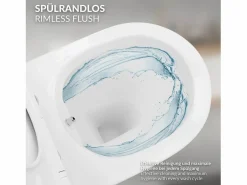 LuxeBath Inodoro sin borde Inodoro suspendido Softclose Nanorrevestimiento Tapa corta Fun Blanco