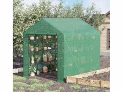 Invernadero de jardín con 8 estantes, puerta enrollable, estructura de acero y cubierta de PE, (244x180x210 cm)^ Outlet