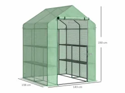 Invernadero de jardín con estantes, fabricado en acero y PE, con puerta, (500x200x205 cm)^ Outlet