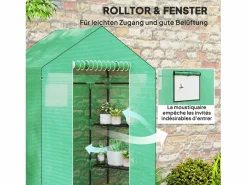 Invernadero De Jardín|Invernadero de jardín con puerta enrollable, ventanas y estantes, invernadero de invierno de plástico, estructura de metal, para balcón y jardín (143x74x190 cm)