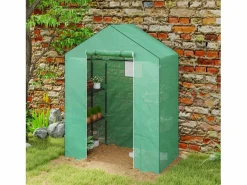 Invernadero De Jardín|Invernadero de jardín con puerta enrollable, ventanas y estantes, invernadero de invierno de plástico, estructura de metal, para balcón y jardín (143x74x190 cm)