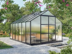 Invernadero de jardín policarbonato 13m² KALIDA antracita^EXPERTLAND Outlet