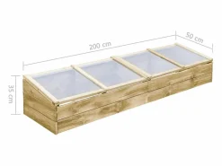 Helloshop26 Invernadero de madera de pino impregnada para plantas flores y verduras 200 x 50 x 35 cm color marrón 02_0044654 Marru00f3n