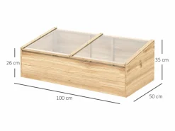 Invernadero de madera para jardín con cubierta de policarbonato, sistema de plantación, color natural (100 x 50 x 35 cm)^ Sale