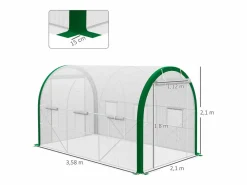 Invernadero De Jardín|Invernadero de túnel con puerta enrollable, protección UV, acero galvanizado, (358x210x210 cm)
