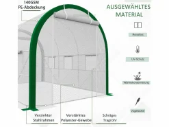 Invernadero De Jardín|Invernadero de túnel con puerta enrollable, protección UV, acero galvanizado, (358x210x210 cm)