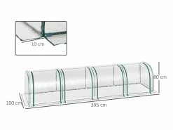 Invernadero de túnel con ventanas con cremallera, estructura de acero, PVC , 395 x 100 x 80 cm (395x100x80 cm)^ Outlet